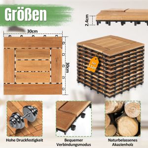 66x Dalles de terrasse bois d&iquest;acacia certifi&eacute; dalle 30x35cm syst&egrave;me de clips dalle d&eacute;coupe balcon jardin ext&eacute;rieur - Neuf