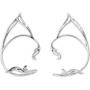Kal-2pc Gothique Elfe Oreille Poignets Boucles D'oreilles Cosplay Vintage Chat Oreille Goujons Oreille Clip Boucles D'oreilles Pour Adolescentes Femmes Et Filles (Argent) - Neuf