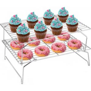 Jexnovashop-Grille De Refroidissement Empilable &Agrave; 2 Niveaux En Acier Inoxydable Avec Pieds Pliables Pour La Cuisson Au Four Et Au Lave-Vaisselle - Id&eacute;ale Pour Les Biscuits, Les G&acirc;teaux, Le Pain, Les - Neuf