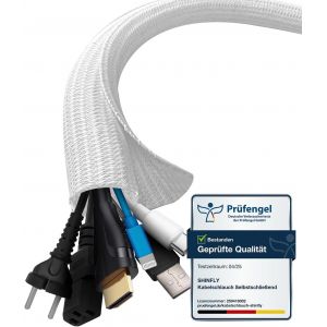 MEVRONISSHOP-Gaine Cable Informatique 3m-13mm, Cache C&acirc;ble Auto-Fermeture, Protection Cable Electrique, Range Cable, Gestion de C&acirc;ble Rangement Tress&eacute;e Fendue en Pet, pour TV/PC, Blanc - Neuf