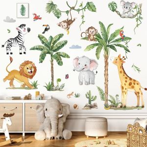 ERYI-Stickers Muraux Enfant Xl Animaux De La Jungle Arbre Autocollant Mural Safari Girafe Éléphant Singe Feuilles Tropicales Vigne Décoration Murale Bébé Pépinière Chambre Enfants - Neuf