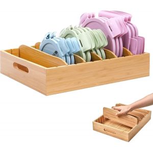 Chenquansarl-Rangement Couvercle Casserole Bambou 33 * 26 * 6.5cm Organisateur De Poele Et Casserole Range Couvercle Pour Tiroir Cuisine Bois Porte Couvercle Casseroles Bois Support De Couvercle De P - Neuf