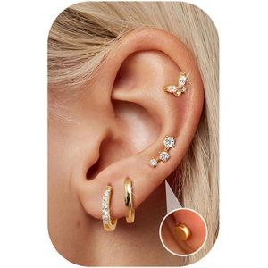 Kal-4paires Hypoallergéniques Boucles D'oreilles Femme Argent/Or Petites Boucles D'oreille Acier Inoxydable Zircon Fleur Piercing Oreille Lot Clous D'oreilles Créoles Or Pour Multiple Piercing - Neuf