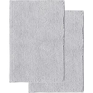 Tapis de Bain Antidérapant en Chenille|Super Absorbant et Lavable en Machine|pour la Salle de Bain,Douche,Baignoire ou comme Tapis WC|Gris-50x80 cm (2pcs) - Neuf