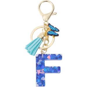 Kal-Porte-Cl&eacute;s, Porte-Cl&eacute;s Pour Filles, Pendentif De Cl&eacute; Lettre F, Porte-Cl&eacute;s Papillon Avec Lettres Initiales, Cadeau De Porte-Cl&eacute;s Pour Femmes, Bleu - Neuf