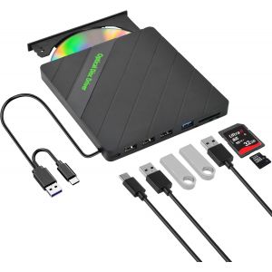 Mince Graveur DVD Externe,Lecteur CD DVD Externe avec Emplacements SD/TF et 2 Ports USB,Lecteur Graveur CD DVD Externe,Graveur D'ordinateur Portable,pour PC Laptop Desktops - Neuf