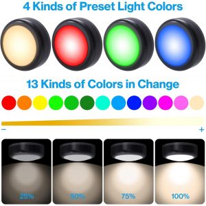 Lampe Placard/Armoire Rgb Avec T&eacute;l&eacute;commande, 4 Lampes D'armoire Led, Veilleuse, 13 Couleurs De Luminosit&eacute; R&eacute;glable Aliment&eacute;es Par 3 Piles Aa (Non Inclus) Pour &Eacute;clairer Placards, Escaliers Etc - Neuf