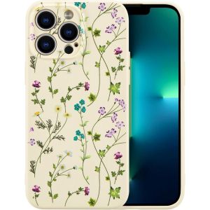 Brs-Fleurs Coque Pour Iphone 13 Pro Max Coque, Liquid Silicone Coque Protection Bumper Anti-Chocs Coque Cover Mignonne Fleur Housse Etui Souple Pour Iphone 13 Pro Max 6,7 Pouces, Beige - Neuf