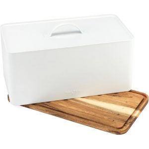 Eryi-Bw13564weu7 Toronto Boîte À Pain Avec Planche À Découper U2013 Boîte De Rangement De Comptoir Avec Base En Bois Pour Couper Et Servir, Conteneur Rectangulaire De Porte-Pain, Blanc - Neuf