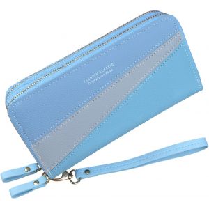 TIANYI-Portefeuille pour Femme avec Double Fermeture &eacute;clair Portefeuille Portefeuille en Cuir PU pour Femme Portefeuille &agrave; Longue Pochette Grande Capacit&eacute; Portefeuille Bracelet (Bleu3) - Neuf