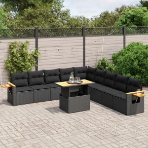 Prolenta Premium - Salon De Jardin 11 Pcs Avec Coussins Noir R&eacute;sine Tress&eacute;e - Neuf