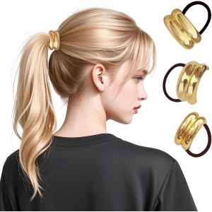 Lot De 3 &Eacute;lastiques &Agrave; Cheveux En M&eacute;tal Pour Queue De Cheval Circulaire,Anneaux De Cheveux En M&eacute;tal Bandeau De Temp&eacute;rament R&eacute;tro,Accessoire Pour Femme(Dor&eacute;) - Neuf