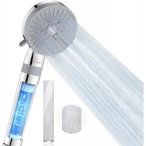 JGD-Pommeau de Douche Haute Pression, Pomme de Douche Economie Deau avec 5 Modes de Jet Pression d'eau R&eacute;glable Pommeau de Douche Anti Calcaire Douchette Autonettoyante avec 2 Filtre, Chrome - Neuf