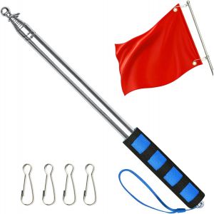 Mevronisshop-M&acirc;t De Drapeau, 1 Pi&egrave;ces M&acirc;t De Drapeau T&eacute;lescopique, 2.5m Acier Inoxydable M&acirc;ts Drapeaus, &Eacute;quitation Pour Entra&icirc;nement D'&eacute;quitation Portable Avec 4 Crochets Et Poign&eacute;e Antid&eacute;rapante -Bl - Neuf