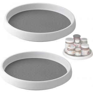 KAL-2 Pcs Plateau Tournant Epices, Antidérapantes Et Stables, Plateau Rond Pour Armoire, Table, Placard, Réfrigérateur, Support À Condiments En Plastique Blanc(24,5Cm) - Neuf