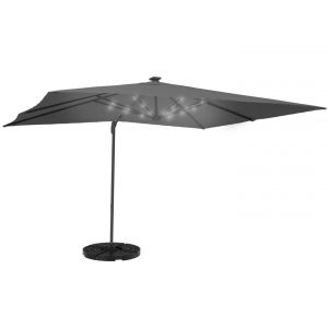 Parasol D&eacute;port&eacute; Inclinable Rotatif 360 Calvi Led Gris 3x4 M Avec 4 Dalles Et Housse - Neuf