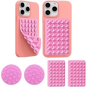 4 Pièces Silicone Ventouse Téléphone Portable Support de Téléphone Antidérapant Adhésif Compatible iPhone Android Mains Libres Selfies et Vidéos Accessoire Télépho (Rose) - Neuf