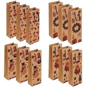 Sacs de bouteille de vin 12 Pack Noël Kraft Papier Bouteille Couvertures Sacs Sacs Cadeau de Vin de Noël - Neuf