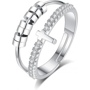 Kal-Bague Anti Stress Femme, Perles Bague D'anxiete Réglable Bague Anneau Tournant Anneau Ouvert Spinner Anxiété Fidget Pour Femme - Neuf