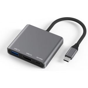 Adaptateur Multiport Usb C Vers Hdmi, 4K@60Hz Hdmi/Usb 3.0/Usb-C Pd Hub 3 En 1 Compatible Avec Macbook Pro, Chomebook, Hp Spectre, Surfacebook Pro, Etc[Z1280] - Neuf