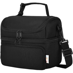 SUBZONAL-Sac Isotherme Repas Femme, 2 Compartiments Sac Isotherme Enfant Fille Garçon 7,5L Lunch Déjeuner avec Anse Bandoulière Amovible pour École Pique-nique Voyage Noir - Neuf