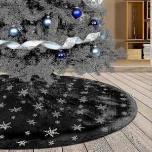 Jupe de sapin de No&euml;l noire en peluche de 78 cm avec flocons de neige dor&eacute;s et sequins, housse de support de sapin de No&euml;l, tapis en fausse fourrure brillante pour sapin de No&euml;l - Neuf