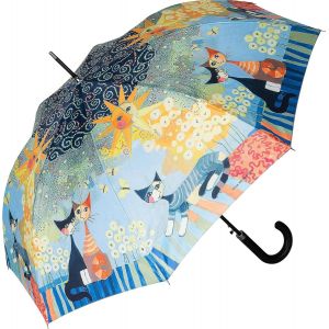 Parapluie Rosina Wachtmeister: Dolce Vita Canne Grand Robuste Ouverture Automatique Art Chat - Neuf