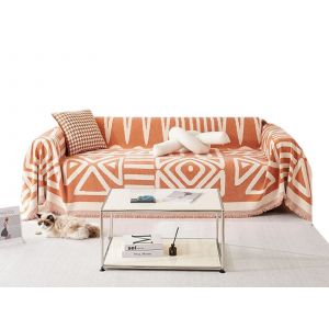 Housse De Canap&eacute; Boh&egrave;me 180x300cm En Chenille Orange - Neuf