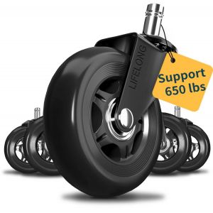 Ulteronixshop-Lot de 5 roulettes de chaise de bureau en caoutchouc noir pour sols en bois dur et moquette - Robustes - Ajustement universel (PAS pour 1KEA) - Neuf