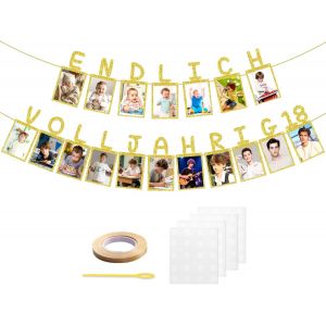KYAOAYO-Guirlande Décorative Pour 18E Anniversaire Garçon Fille Avec 18 Cartes À Paillettes ¿ Enfin 18 Ans ¿ Carte De 18 Ans Pour Photos De 1 À 18 Ans, Fond Pour Fête (Doré) - Neuf