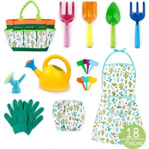 CHECARZHN--NO1-Outils De Jardinage Enfant,Set Jardinage Enfant,Kit D'Outils De Jardin Pour Enfants,Jouet Jardinage Enfant,Ensemble Jardinage Enfant Avec Gants De Tablier Râteau Truelle Pelle Arrosoir - Neuf