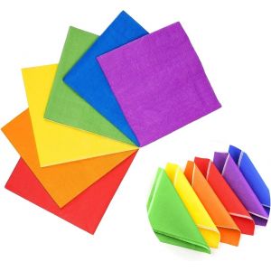 Lot De 120 Serviettes En Papier Carrées Colorées À 2 Plis,Idéales Pour Anniversaire,Mariage (Rouge/Orange/Vert/Jaune/Violet/Bleu Roi)-12,7 X 12,7 Cm - Neuf