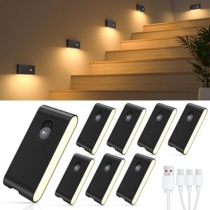 Veilleuse Détecteur De Mouvement,Lot De 8 Lampes Led Rechargeables,Lampe Détecteur De Mouvement Intérieur Avec 3 Modes(Auto/Off/On),Lampe Veilleuse Pour Escalier,Couloir,Chambre,Armoire - Neuf