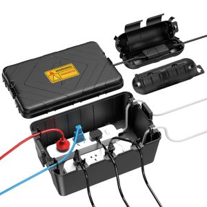 Bo&icirc;ter &Eacute;lectrique Ext&eacute;rieure Grande avec 2 Petites Couvertures de S&eacute;curit&eacute; pour Prises, IP54 Anti-Pluie pour C&acirc;bles, Bo&icirc;tier &Eacute;tanche pour Multiprise, Prise et Lumi&egrave;res de No&euml;l, Noir - Neuf