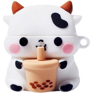 &Eacute;tui pour &eacute;couteurs 3D Mignon Dessin Anim&eacute; Bulle de th&eacute; Vache,Coque de Protection Compl&egrave;te R&eacute;sistante aux Chocs avec Mousqueton Compatible pour Airpods Pro 1 & 2 - Neuf