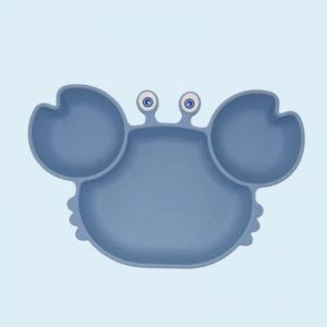 Assiette À Ventouse Pour Bébé (Bleue), Assiette En Silicone À 3 Compartiments, Compatible Lave-Vaisselle Et Micro-Ondes, Compatible Avec La Plupart Des Plateaux De Chaise Haute. - Neuf