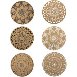 ERYI-6Pcs Set De Table, Set De Table Rond Pvc, Set De Table Lavable À Imprimé Bohème, 38X38Cm,Résistant À La Chaleur, Antidérapant, Décoration De Table Pour Cuisine/Salle À Manger/Mariage - Neuf