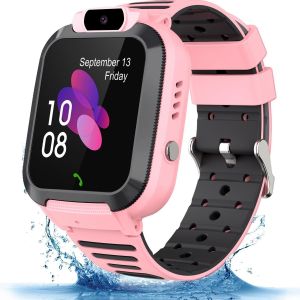 JGD-Montre Connectée Enfant, Montres Connectées étanches avec Tracker, Réveil SOS, Caméra, Montre-Bracelet Numérique, Cadeaux d'anniversaire de Noël pour Garçons et Filles de 3-12 Ans (Rose) - Neuf