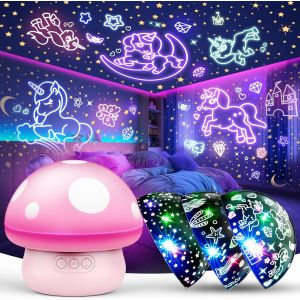 Licorne Cadeaux Pour Filles 2 3 4 5 6 7 8 Ans, Projecteur De Ciel &Eacute;toil&eacute;, Veilleuse Pour Enfants &Agrave; Partir De 3 &Agrave; 9 Ans, Sir&egrave;ne, Projecteur, Veilleuse Champignon, Anniversaire - Neuf