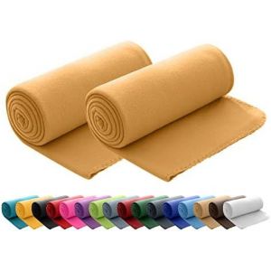 Kalanka-Lot De 2 Couvertures Polaires Oekotex 130x160 Cm Env. 400g Lourd Avec Anti-Boulochage Et Bord Ourlé Jaune Jaune Moutarde - Neuf