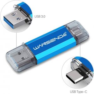 Clé USB 128 Go USB 3.0 Type C Clé USB C Wansenda OTG USB Flash Drive pour Type C appareils Android/PC/Mac (128Go,Bleu) - Neuf