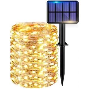 KAL-Guirlande Solaire Exterieur, 22M 220Led Guirlande Lumineuse, 8 Modes Étanche Guirlande Led Pour Jardin Arbre Outdoor Camping Terrasse Noël Mariage Fête Cour Maison Décoration Blanc Chaud - Neuf