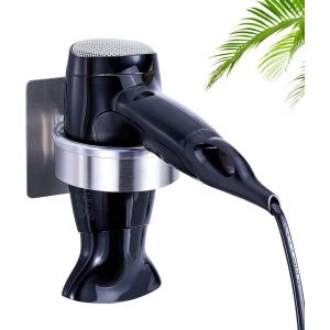 KALANKA-Support pour Sèche-Cheveux Mural, Acier Inoxydable 304 Porte Sèche-Cheveux, Installation Facile Autocollant Support Seche Cheveux pour Salle de Bain, Salon de Coiffure - Brossé Argenté - Neuf
