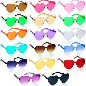 CHECARZHN--NO1-Lot De 17 Paires De Lunettes De Soleil Sans Monture En Forme De C?ur - Lunettes De Soleil En Forme De C?ur Sans Monture - Lunettes De Soleil Transparentes - Pour Fête De Carnaval - Acc - Neuf