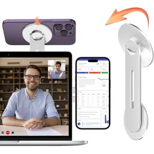 Support Magn&eacute;tique pour T&eacute;l&eacute;phone Portable Ordinateur Portable [180&deg; R&eacute;glable en Continuit&eacute;] Compatible avec Magsafe iPhone 16 15 14 13 12 Serie,pour iOS 16 17 et MacOS 13 Ventura-Argent&eacute; - Neuf