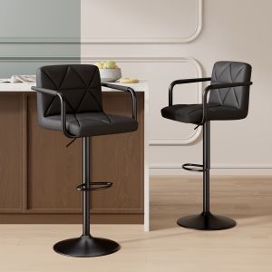 Tabourets de Bar lot de 2 en PU et M&eacute;tal,Chaise de bar avec accoudoir, Chaise Haut avec Dossier et Repose-Pieds,Noir - Neuf