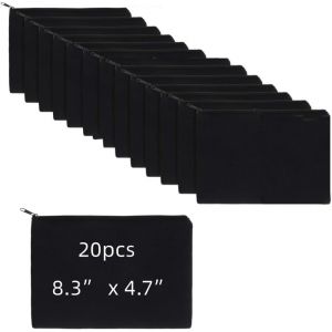 TIANYI-Lot de 20 Sacs de Maquillage cosm&eacute;tiques Vierges,21 x 12 cm Pochette Tissu Zipp&eacute;e,Trousse &agrave; Crayons Vierge,Petite Pochette Tissu,Petite Pochette en Toile de Coton pour Voyage,&Eacute;cole,Maquillage( - Neuf