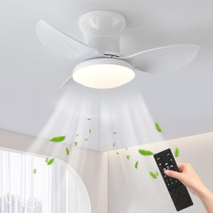 CHECARZHN--NO1-Ventilateur Plafond Avec Lumiere Led 60W Avec Télécommande, Blanc Plafonnier Chambre Doté De 3 Pales Réversibles, Ventilateur Plafond À 6 Vitesses Et Réversible Pour Salon, Salle À Man - Neuf