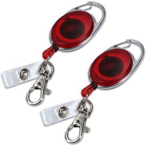 KAL-Lot 2X Porte-Clés Yoyo - Porte-Badge Enrouleur Rétractable - Clip Ceinture Mousqueton - Pour Ouvrier Infirmier Et Visiteur Salon - Rouge - Neuf