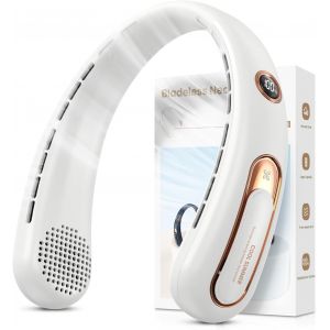 Ventilateur de Cou Portable, Ventilateur USB Rechargeable 4000mAh Max 15H, Ventilateur Silencieux sans Pale, 3 Vitesses et Affichage LED, Petit Ventilo Puissant 360°, pour Bureau Sport Voyage Camping - Neuf